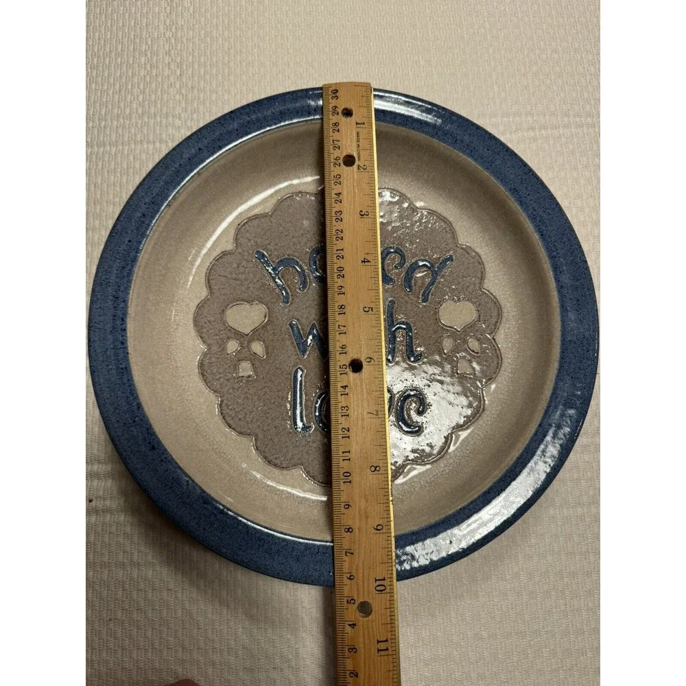 Vintage Clay City Pottery 10-inch Pie Plate Baked With Love‎ Stoneware Indiana